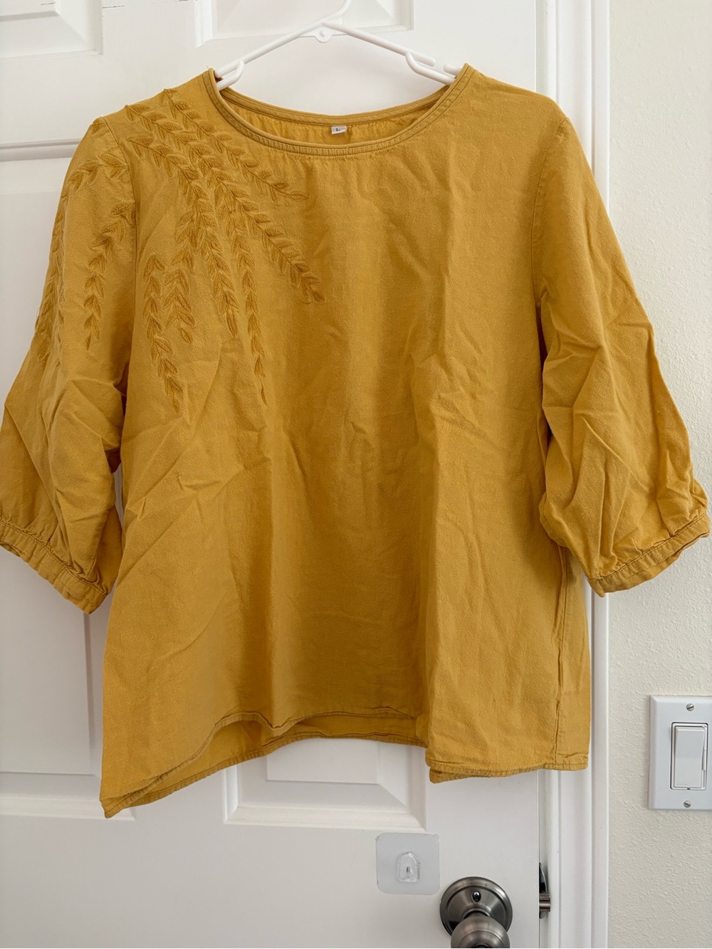 Mustard Embroidered Round-Neck Women's Top